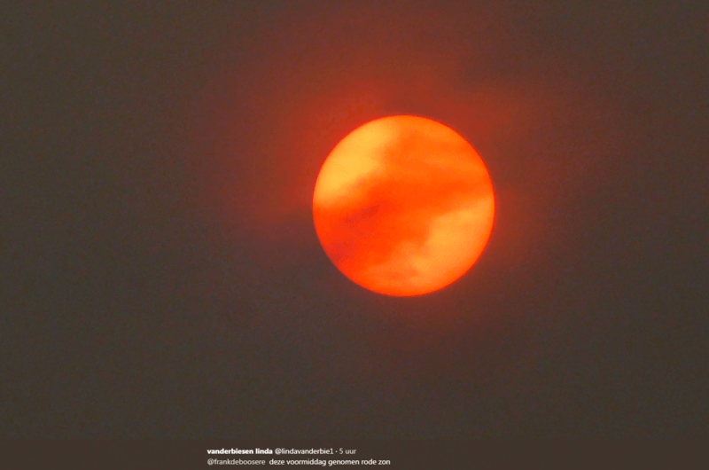 Rode zon kleurt de hemel door Portugese bosbranden
