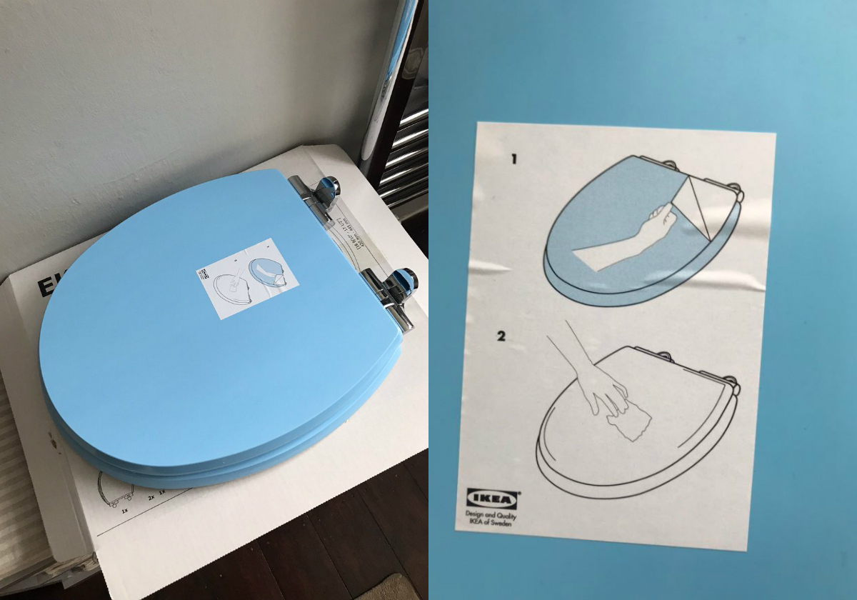 Moeder is in paniek om blauwe toiletbril, maar eindigt met het schaamrood op de wangen