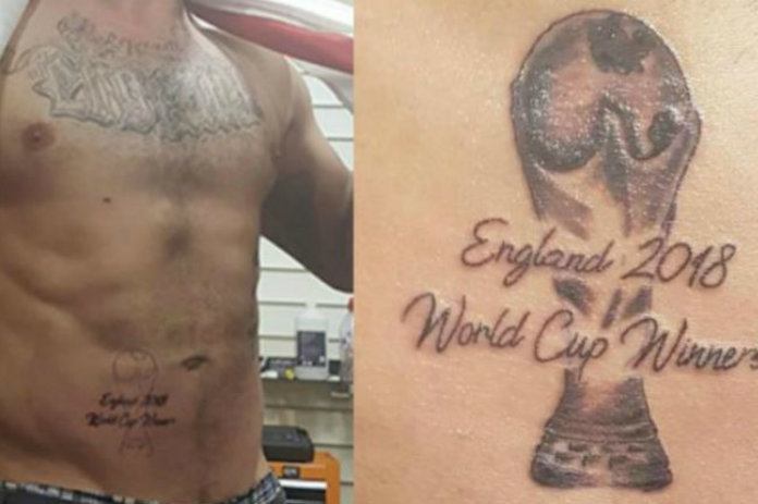 Britse supporter is zeker van zijn stuk en laat wereldbeker op buik tatoeëren