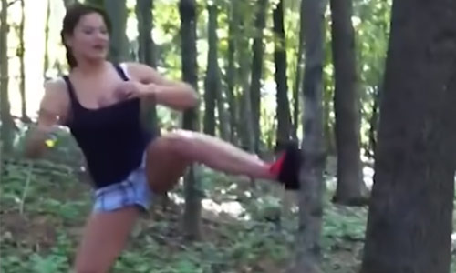 Ze trapt raak, maar dan neemt boompje wraak (failcompilatie)