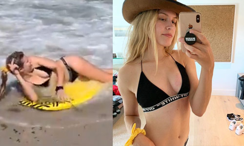 Zwerm paparazzi stalkt knappe tennisster die in bikini geniet op het strand (foto’s/video’s)