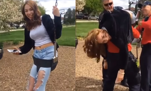 Ze ontdekt op gênante wijze dat ze eigenlijk te oud is om nog te schommelen (failcompilatie)