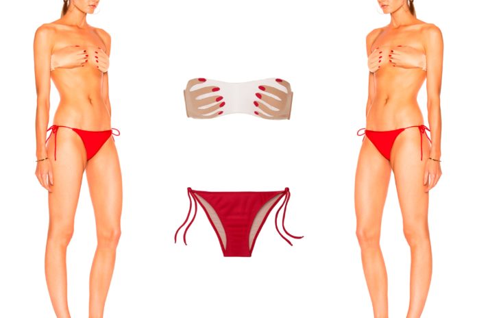 Bizar. Door deze peperdure bikini lijkt het alsof iemand aan je borsten zit