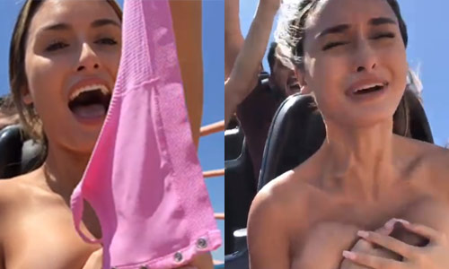 Dame gaat topless in achtbaan, maar daar is niet iedereen even blij mee (video)