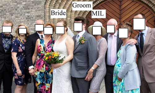 Handtastelijke schoonmoeder op ‘doodnormale trouwfoto’ zorgt voor ophef (foto)