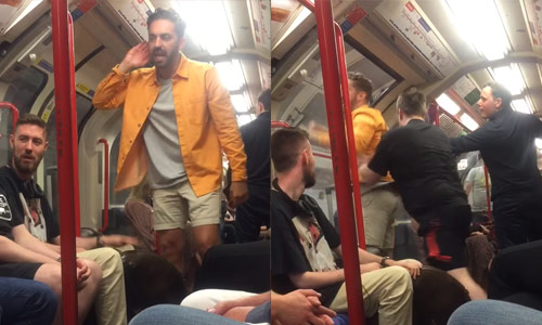 Dronken voetbalfan doet behoorlijk irritant op metro. Maar dan grijpt kerel STEVIG in! (video)