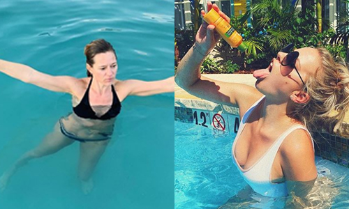 Eline De Munck gebruikt zonnecrème op ‘foute’ wijze, Astrid Coppens toont hoe ze borstvoeding geeft en Hilde De Baerdemaeker doet aan waterballet (foto’s/video)