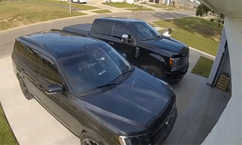 AUCH: Vrouw doet garagepoort zakken, maar dat had haar aanstormende vent duidelijk nog niet door (video)