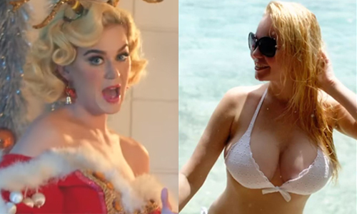 Lesley-Ann Poppe deelt pikante bikinifoto’s, halfnaakte Eline De Munck heeft geen zin om op te staan en Katy Perry straalt in sexy kerstoutfits (foto’s/video)