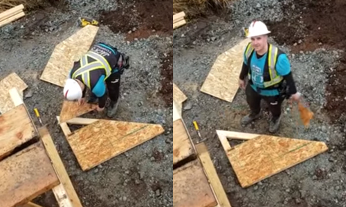 Deze bouwvakker heeft duidelijk zijn dagje niet (video)