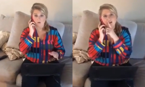 Ze telefoneert met haar collega. En dan doet haar man plots DIT! (video)