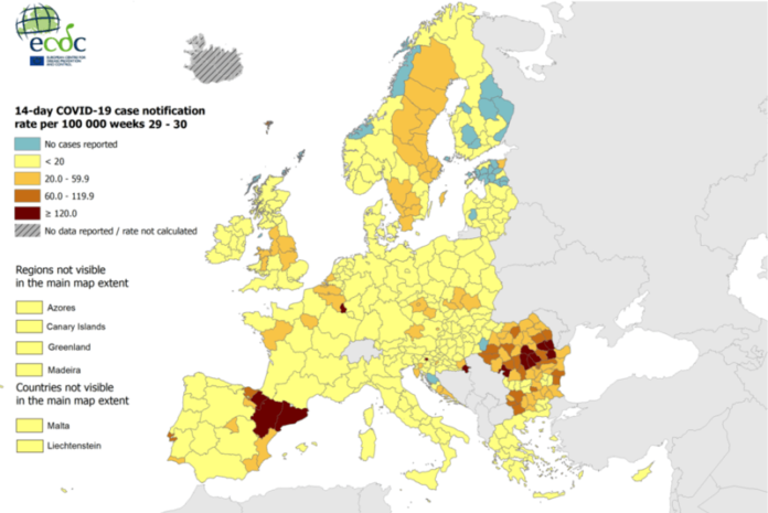 Na Vlaanderen kleurt nu heel België oranje op Europese kaart