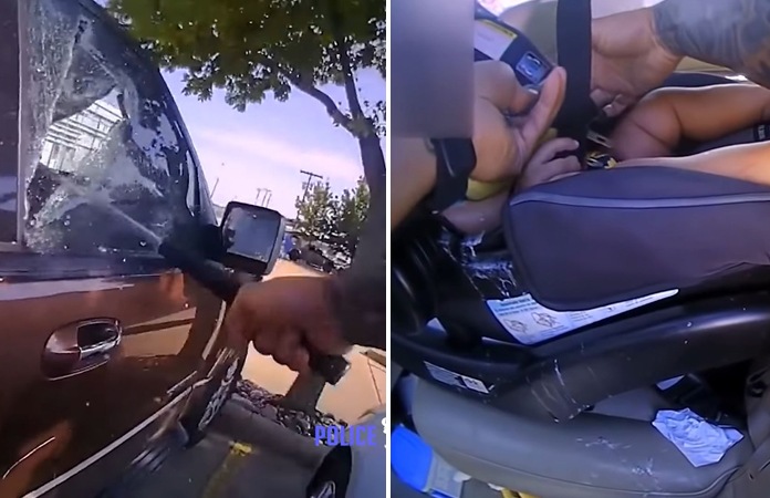 Agent redt baby uit snikhete auto: “Hij zweette enorm en had overgegeven” (video)