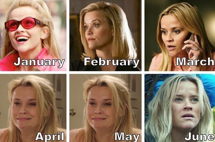 Hilarisch: actrice Reese Witherspoon giet haar jaar in ‘memekalender’