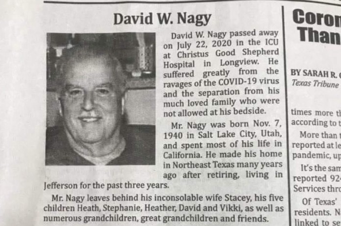 Vrouw schrijft heftig overlijdensbericht nadat ze haar man verliest door het coronavirus: “Jullie moeten zich schamen!”