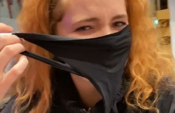 Vrouw gebruikt onderbroek als mondmasker: “Werkt perfect!” (video)
