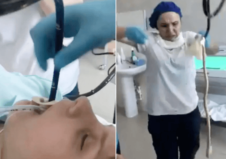 WTF. Is deze bizarre video waarin dokters een slang uit de keel van een vrouw halen echt?
