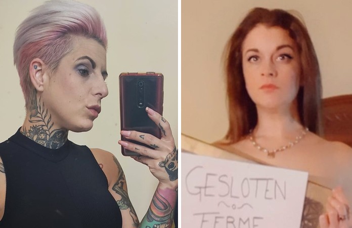 Vlaamse kapster en tattoo-artieste gaan naakt uit protest tegen coronamaatregelen (foto’s)