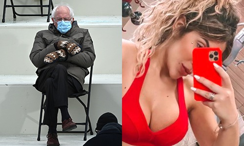 Halfnaakt model doet Bernie Sanders op PIKANTE wijze na en gaat viraal (foto)