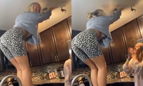 Dame ontdekt op loeiharde wijze dat 'slingeren aan een lamp' een DOM plan is! (video)