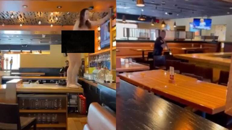 Poedelnaakte dame gaat VOLLEDIG door het lint in restaurant. Politie grijpt in! (video)
