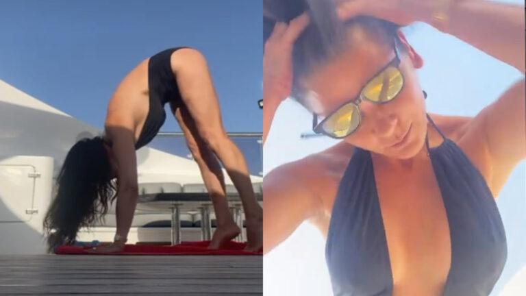 Actrice Catherine Zeta-Jones toont in badpak hoe lenig ze is. Fans lovend: “Je ziet er prachtig uit!” (video)