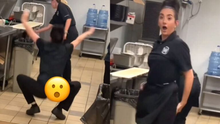 Vrolijke dame tovert werkvloer even om tot dansvloer. Maar dan? Gênant! (video)