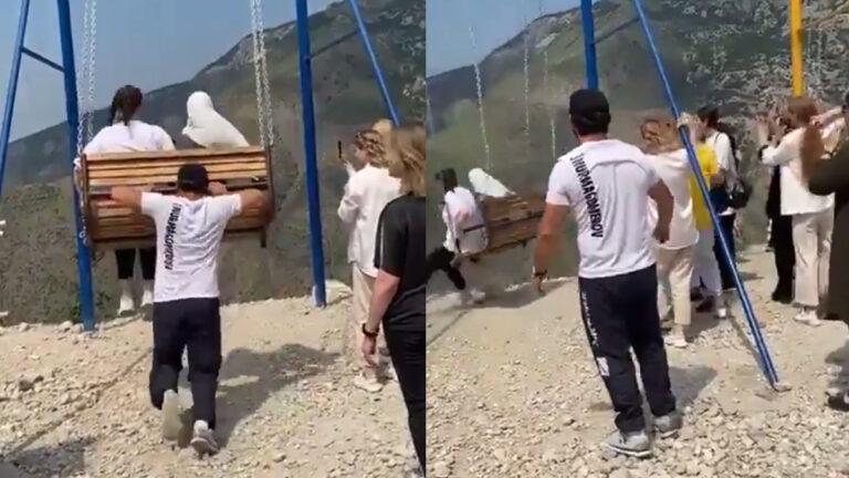 HORROR: Dames ‘genieten’ van schommel aan rand van afgrond. Maar dan gaat het FOUT! (video)
