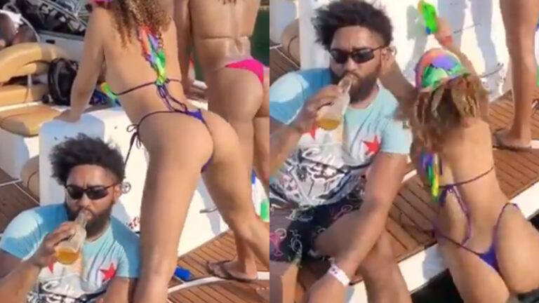 Dame in bikini schudt met haar billen op boot. Maar dan? WOOPS! (video)