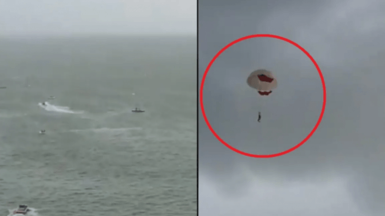Parasailingtripje wordt nachtmerrie: kabel knapt en vrouw gaat vliegen (video)