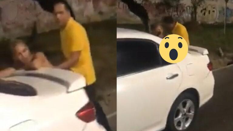 Vrijend koppel betrapt langs kant van weg. Maar dan doet dame DIT om ’toeschouwers’ weg te jagen! (video)