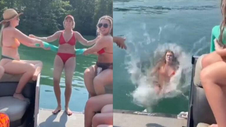 Jongedames spelen wel erg leuk ‘muziekspelletje’ op boot. Tekst fout? Het water in! (video)