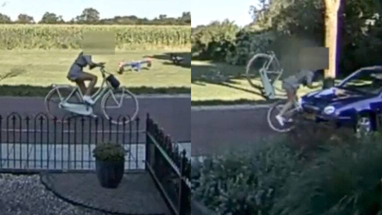 Ze ontdekt op STEVIGE wijze dat berichtje sturen tijdens fietsen geen goed idee is! (video)