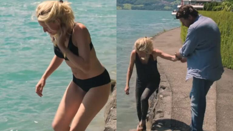 Cath Luyten neemt spontaan een frisse duik en overtuigt Wim Lybaert: “Wees blij dat ik mijn lingerie nog aanhoud” (video)