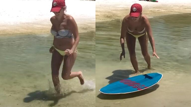 Dame wil op het strand even tonen wat ze kan. Maar dan? KLETSNAT! (video’s)