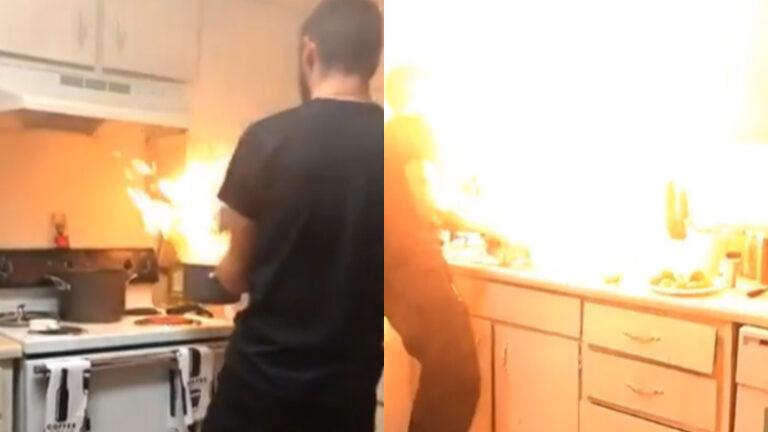 Man wil brandende kookpot ‘blussen’ onder de kraan. SLECHT plan! (video)