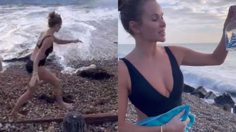 ‘BGT’-jurylid Amanda Holden trotseert ijskoude zee in badpak. Volgers verbaasd: “Absoluut gestoord!” (video)