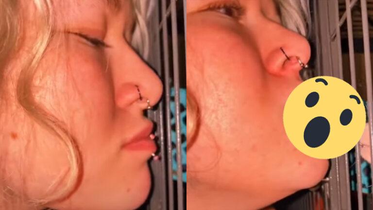Dame met lippiercing ontdekt dat een RAT kussen géén goed plan is! (video)
