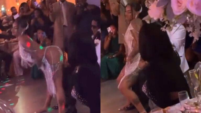 Twerkende bruid in string doet wel erg sexy dansje op huwelijksfeest. Twitter verdeeld: “Smakeloos” (video)