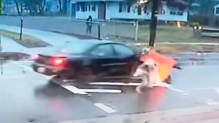 Heldhaftige agente redt kind van naderende wagen maar wordt ZELF aangereden (video)