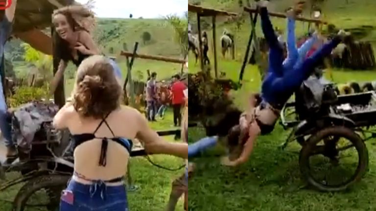 AUCH! Dames ontdekken dat feesten op een paardenkar GEEN goed plan is! (video)
