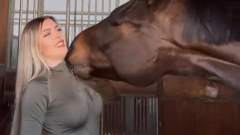 GÊNANT! Paard ritst outfit van model open: «Haha, wat een deugniet!» (video)