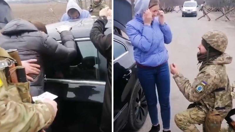 Kippenvel: Oekraïense soldaat vraagt vriendin ten huwelijk tijdens ‘routinecontrole’ (video)