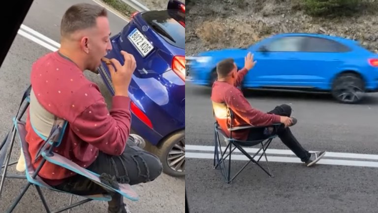 HILARISCH: Deze man heeft het wel erg naar zijn zin tijdens lange file (video)