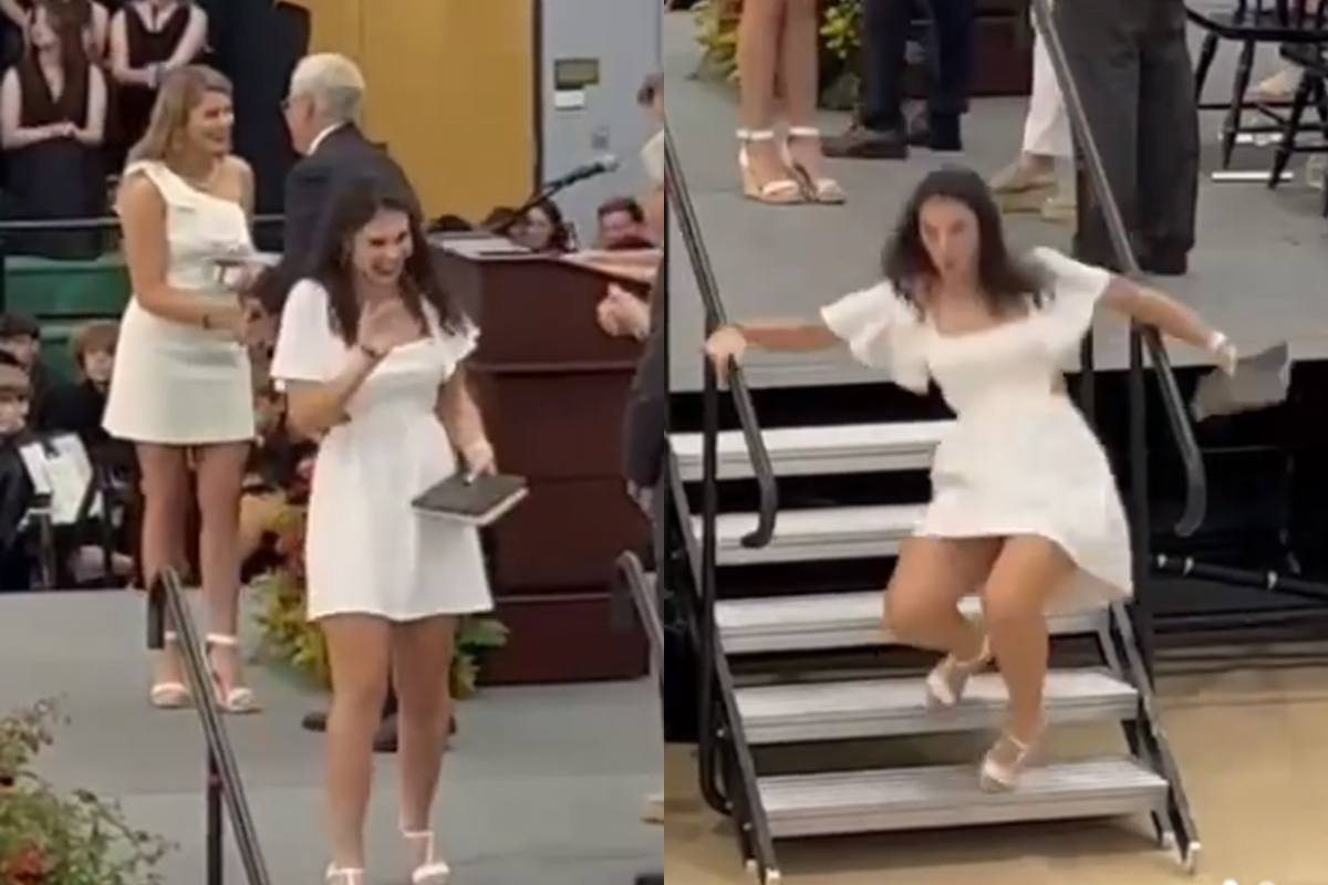 Jongedame neemt trots haar diploma in ontvangst. Maar dan? WOOPS! (fails)