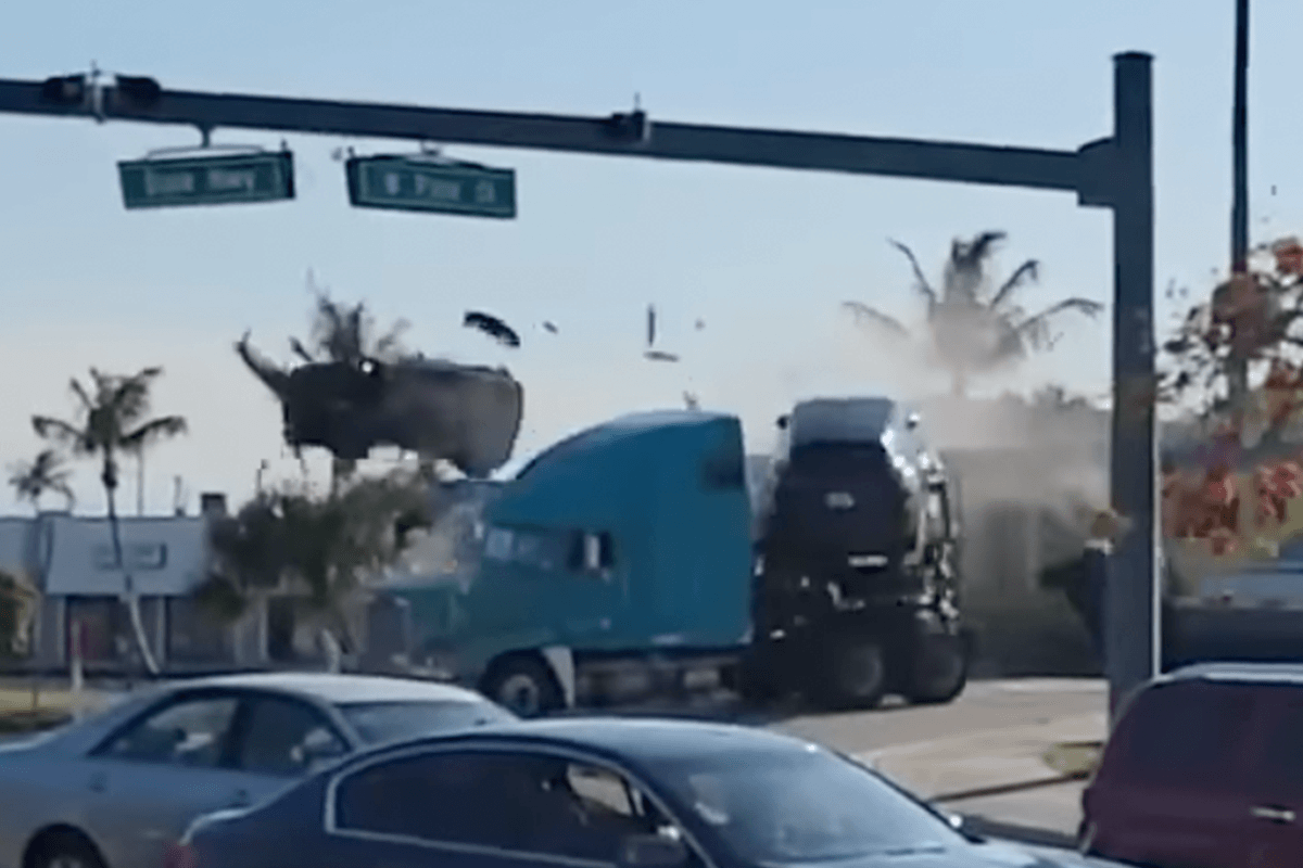 Aanstormende trein ramt autotransporter: “Ongelooflijk dat niemand gewond raakte!” (video)