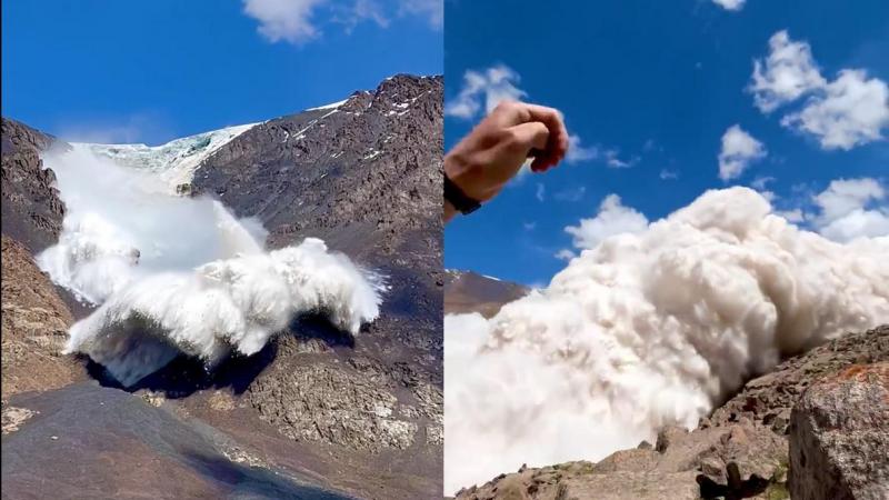 WOW. Wandelaar filmt instortende gletsjer in Kirgizië en ontsnapt nipt aan de dood (video)