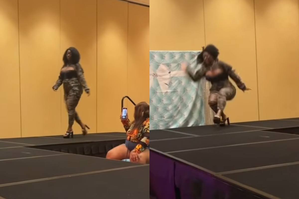 Dame paradeert op catwalk, maar dan? WOOPS! (fails)