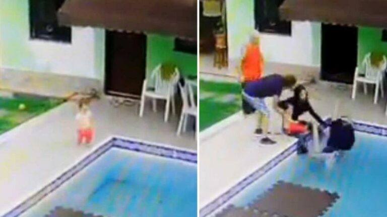 Peuter wordt gered uit zwembad, maar dan komt zijn vader aangelopen… (video)