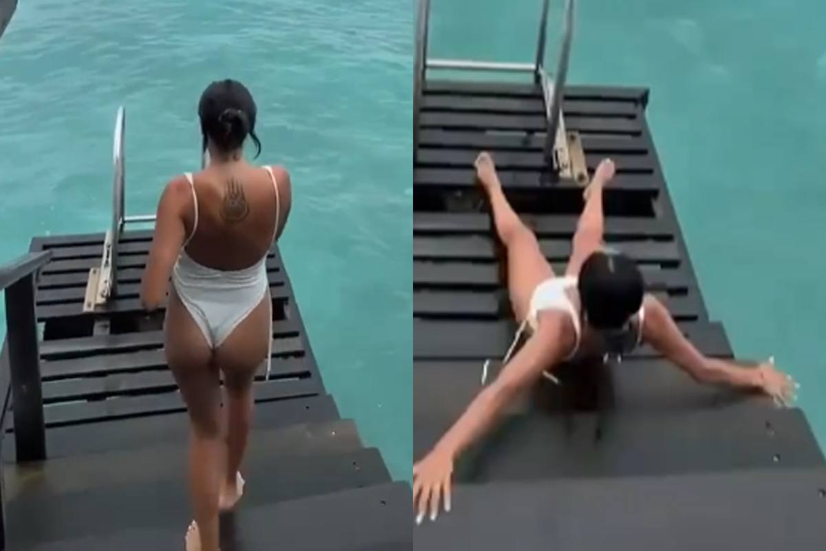 Influencer geeft in badpak een mooie rondleiding. Maar dan? AUCH! (fails)